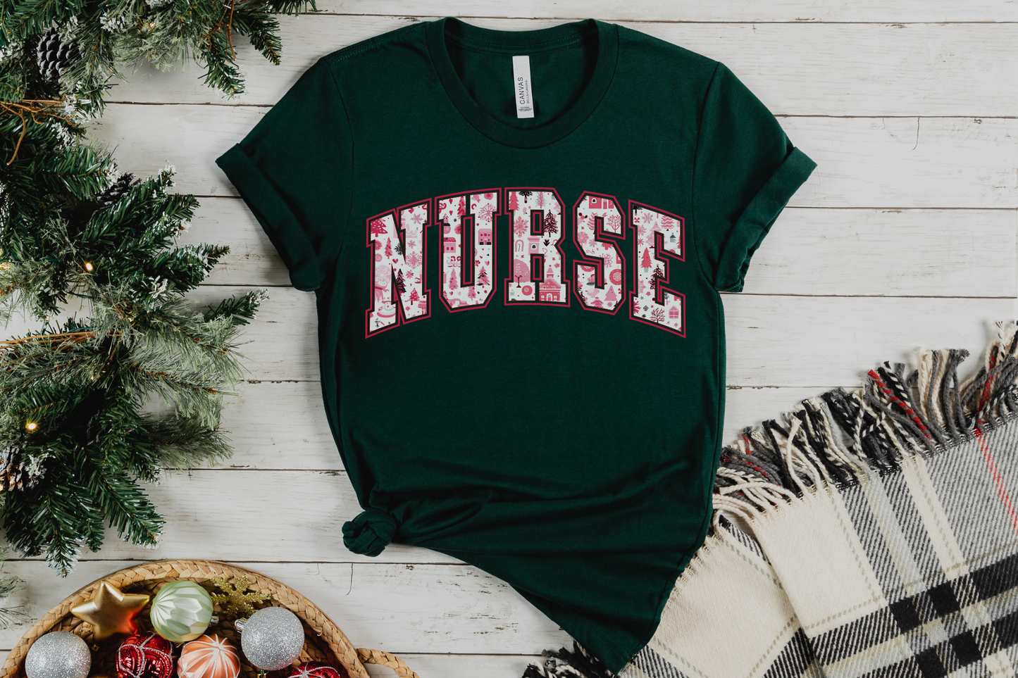 Christmas Pink Nurse Varsity Graphic Tee
