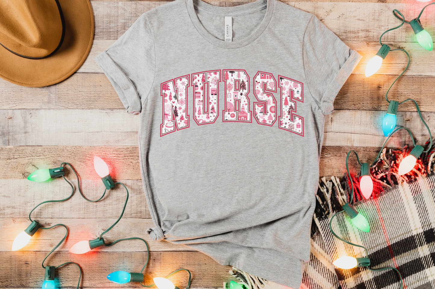 Christmas Pink Nurse Varsity Graphic Tee