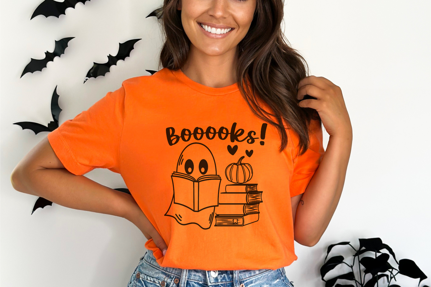Halloween Ghost Books Graphic Tee