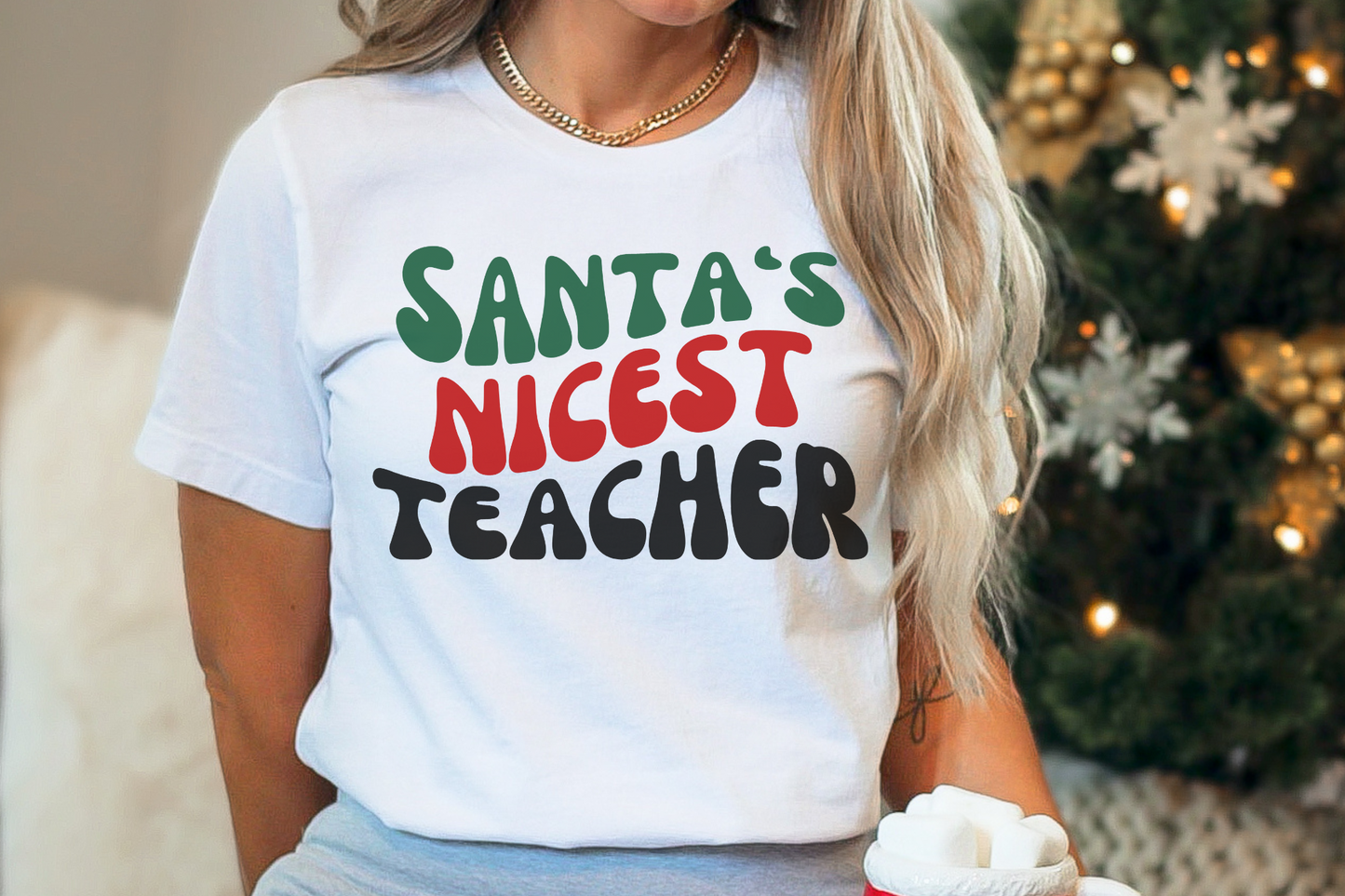 Christmas Santa's Nicest Teacher Graphic Tee