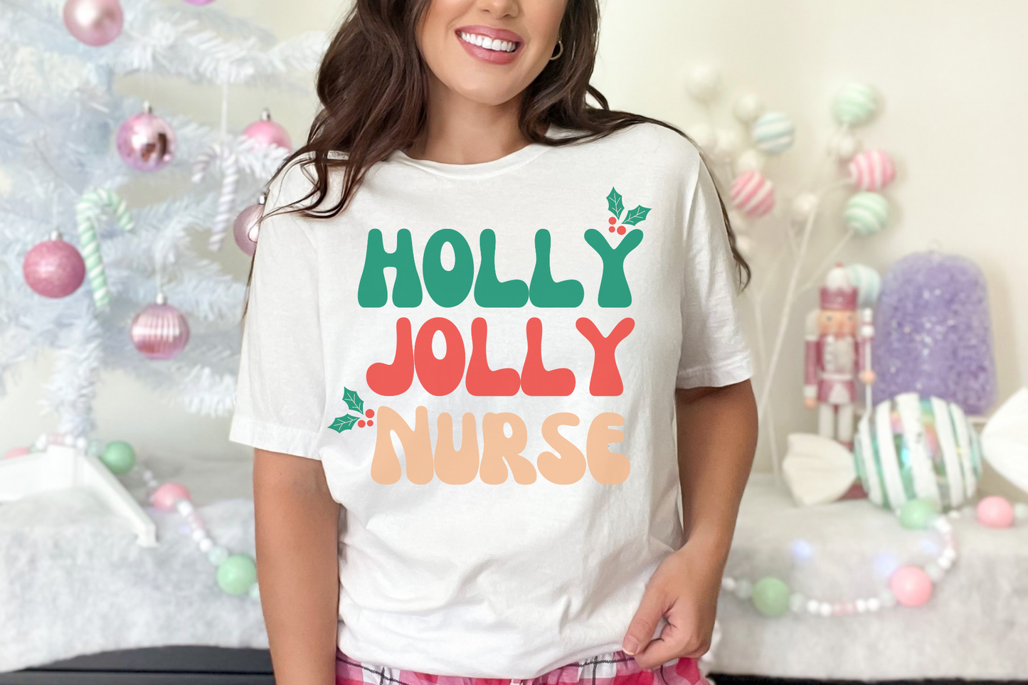 Christmas Holly Jolly Nurse Graphic Tee