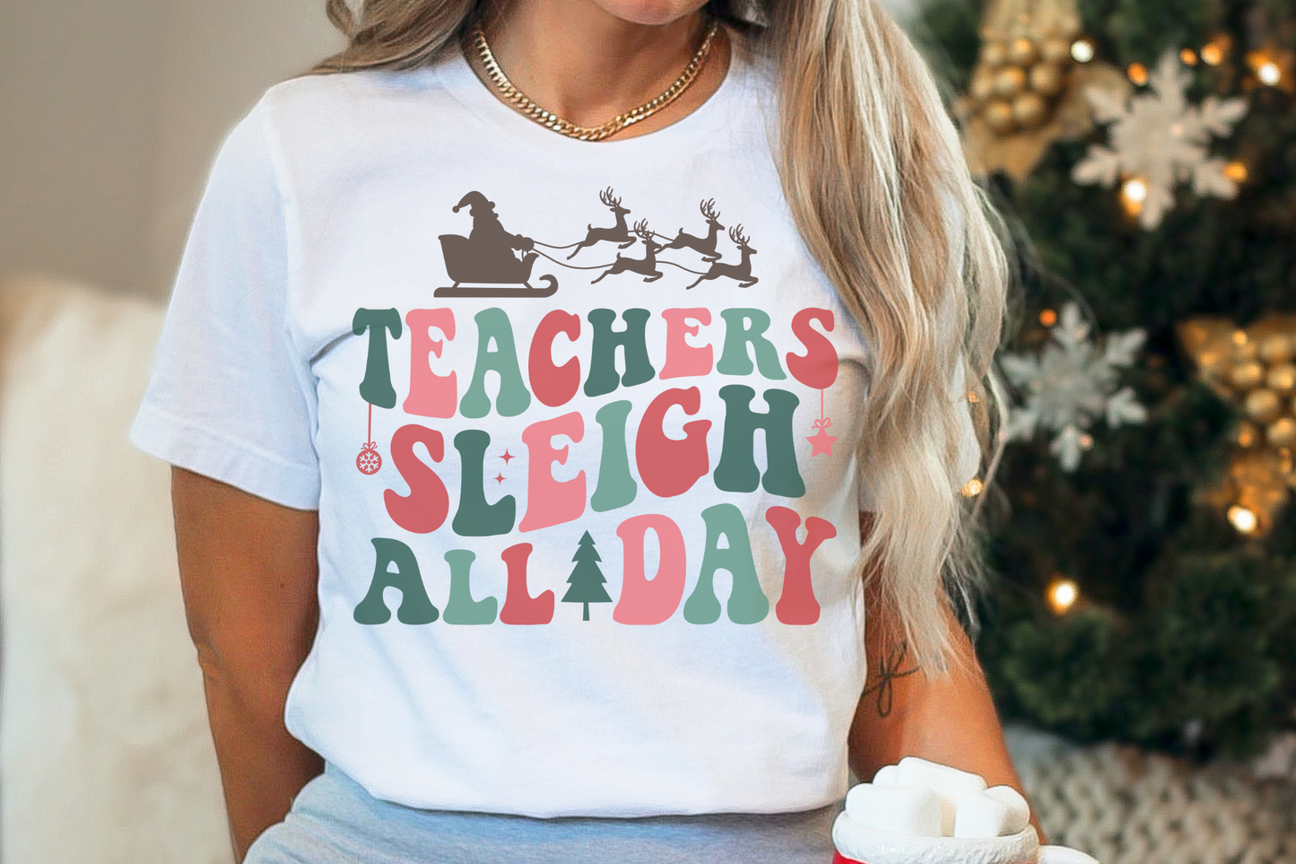 Christmas Teachers Sleigh All Day Graphic Tee