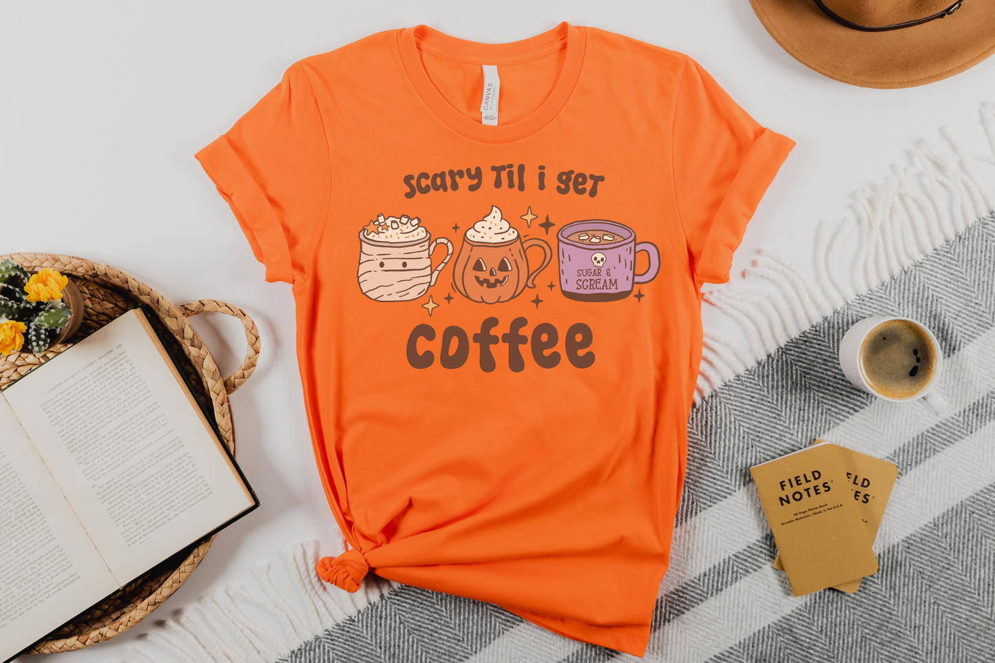 Halloween Scary Til I Get Coffee Graphic Tee