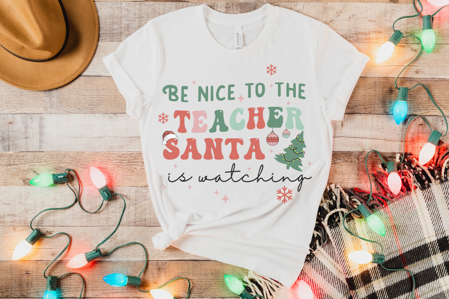 Christmas Teacher Santa is Watching Graphic Tee
