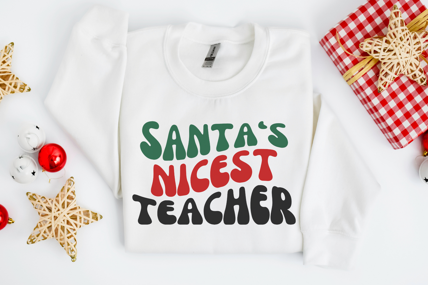 Christmas Santa's Nicest Teacher Sweatshirt