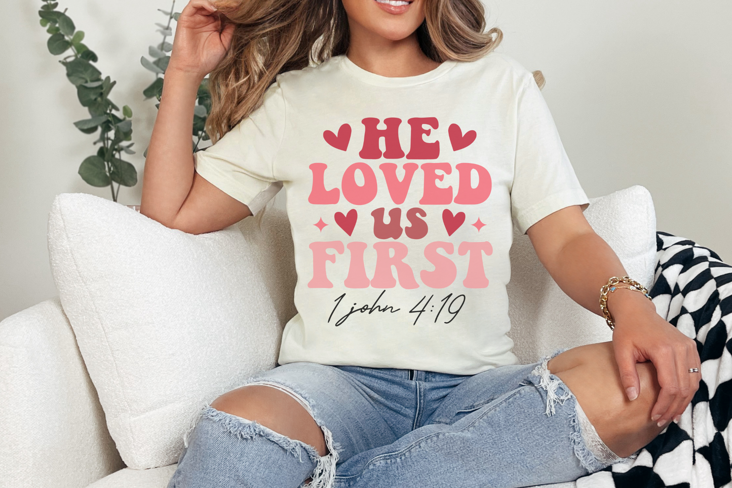 Valentine's Day Christian He Loved Us First Graphic Tee