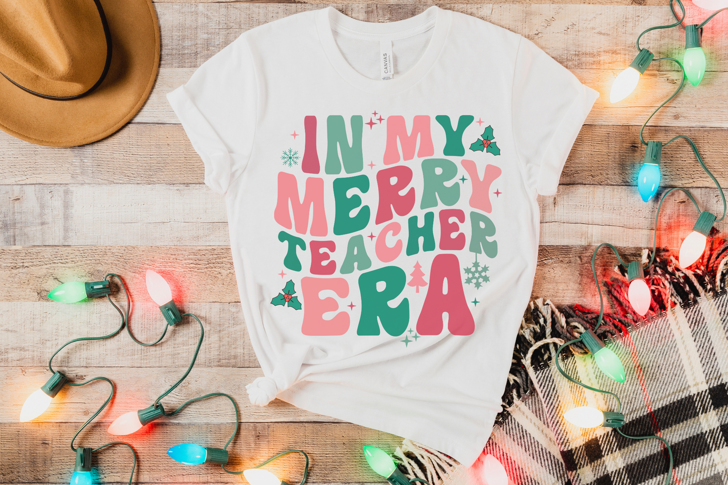 Christmas In My Merry Teacher Era Graphic Tee