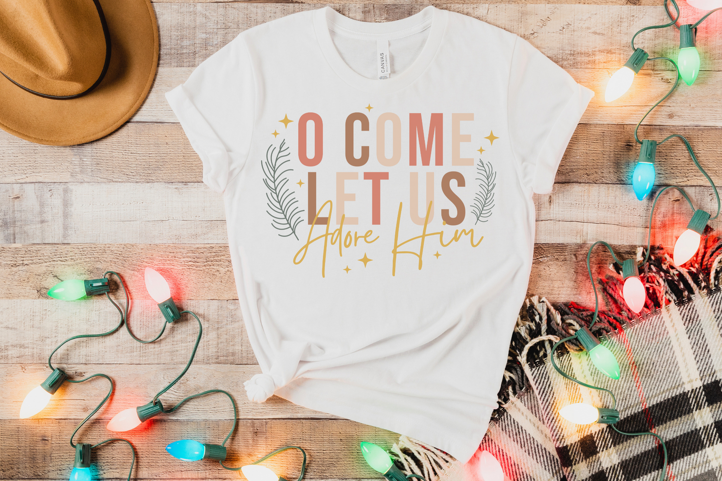 Christmas Christian Let us Adore Him Graphic Tee