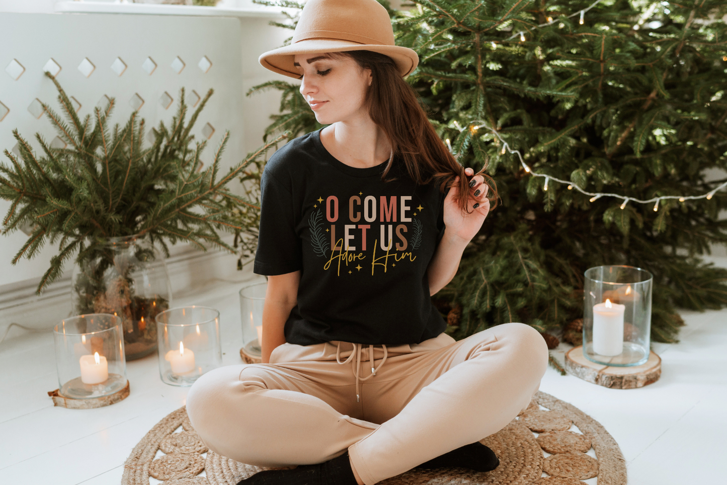 Christmas Christian Let us Adore Him Graphic Tee