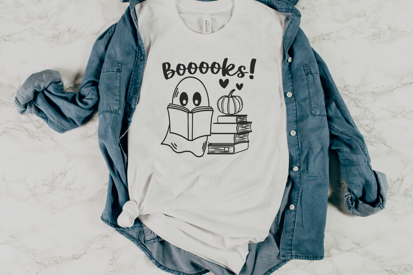 Halloween Ghost Books Graphic Tee