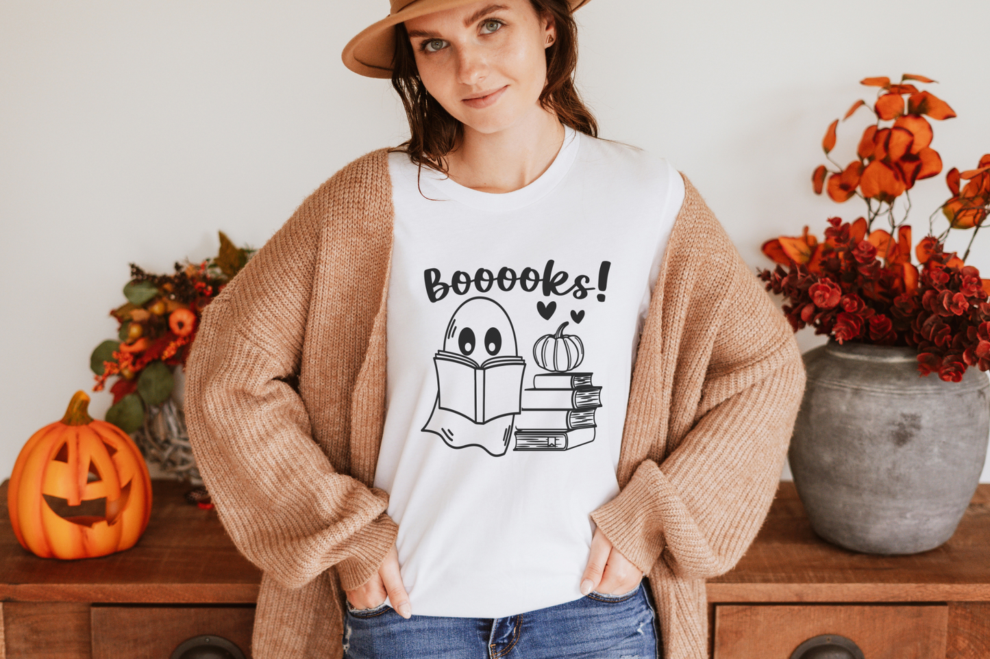 Halloween Ghost Books Graphic Tee