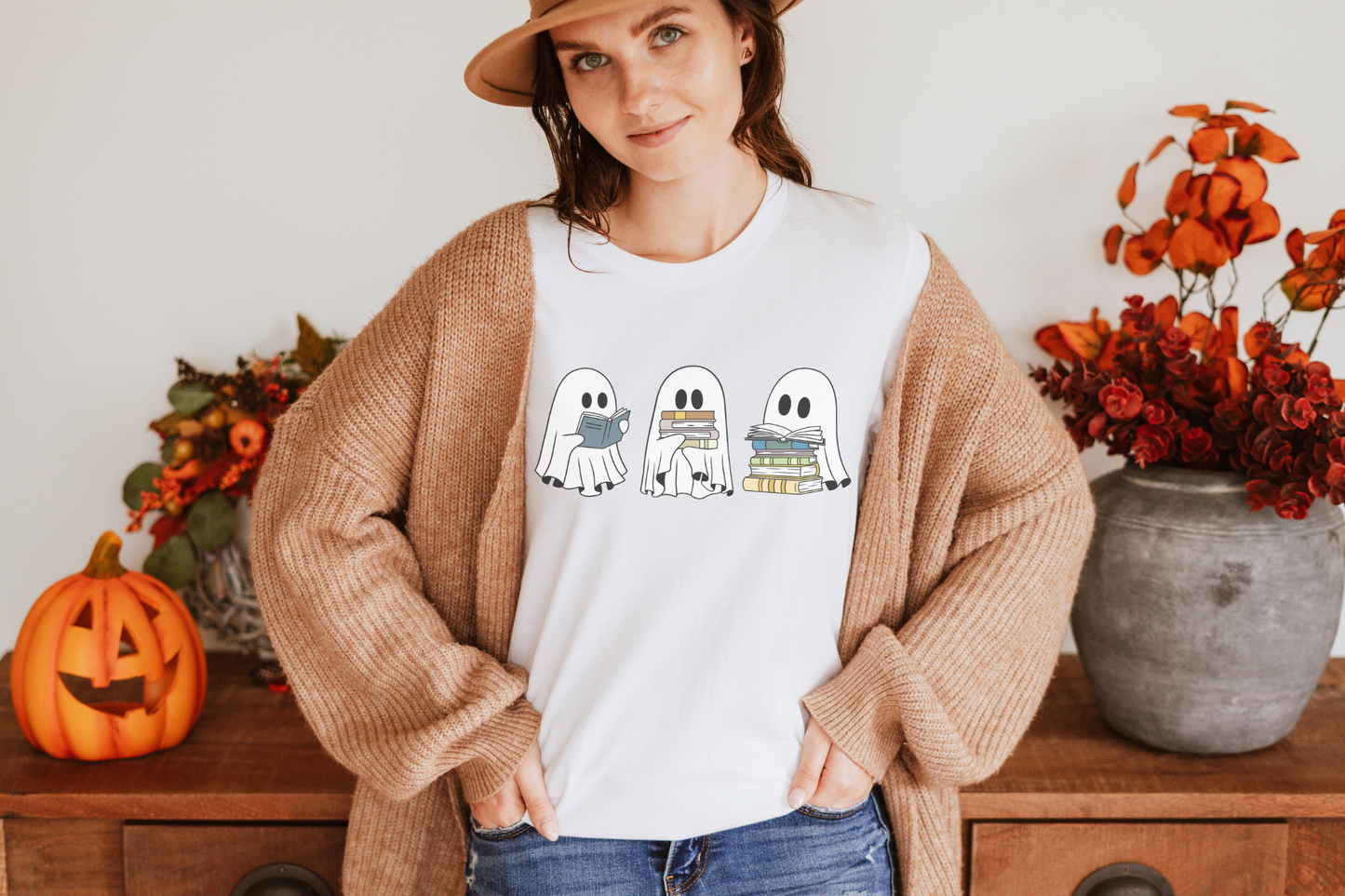 Halloween Ghosts Reading Books Graphic Tee