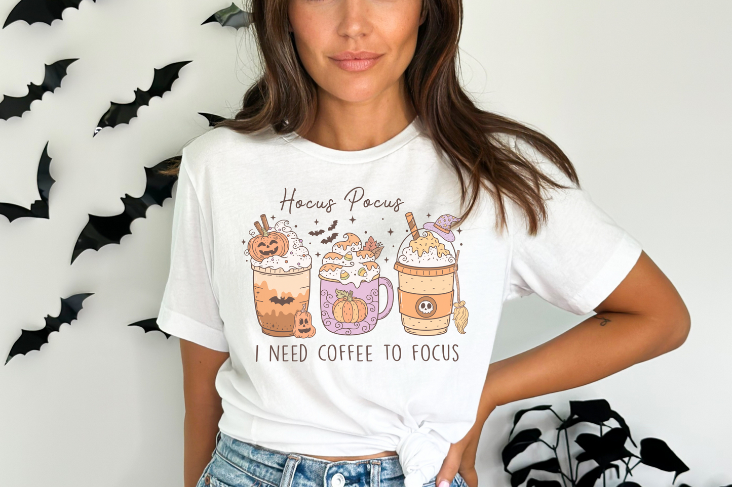 Halloween Hocus Pocus I Need Coffee to Focus Graphic Tee