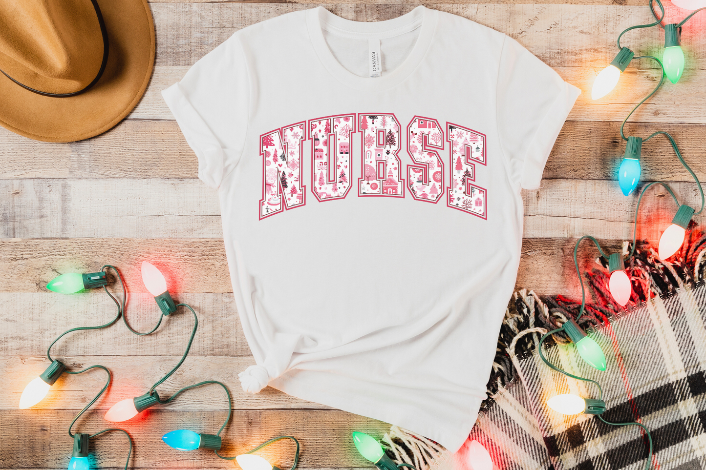 Christmas Pink Nurse Varsity Graphic Tee