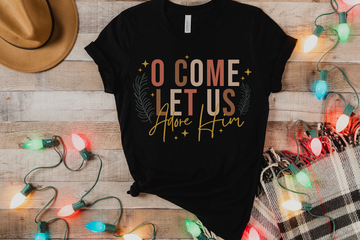 Christmas Christian Let us Adore Him Graphic Tee