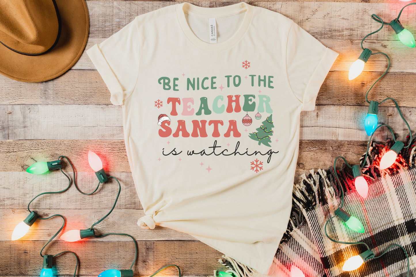Christmas Teacher Santa is Watching Graphic Tee