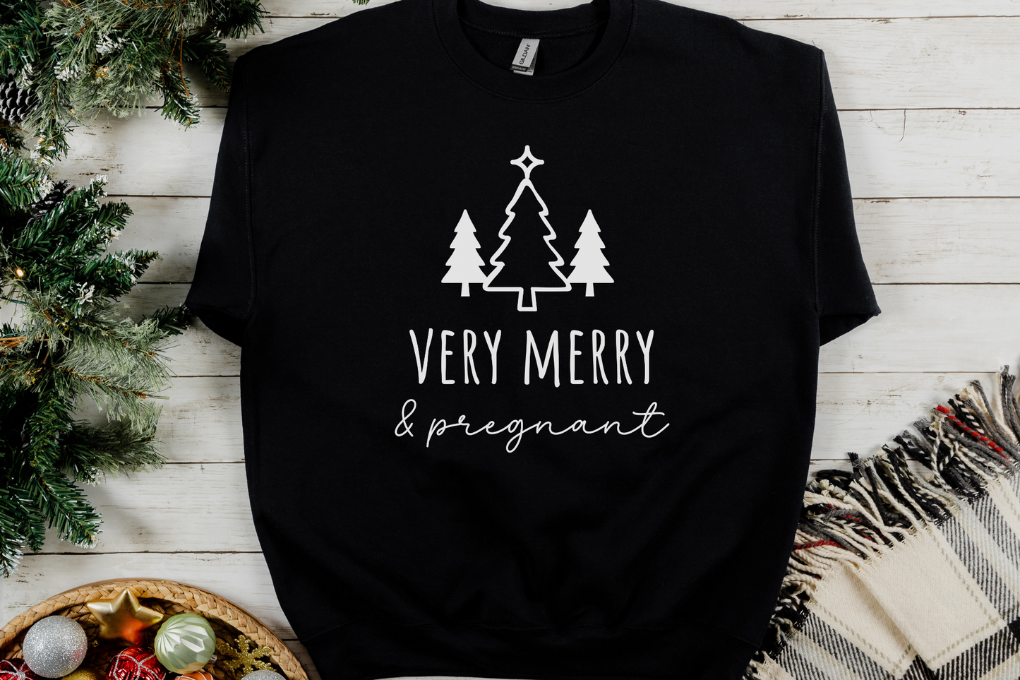 Christmas Very Merry and Pregnant Pregnancy Announcement Sweatshirt