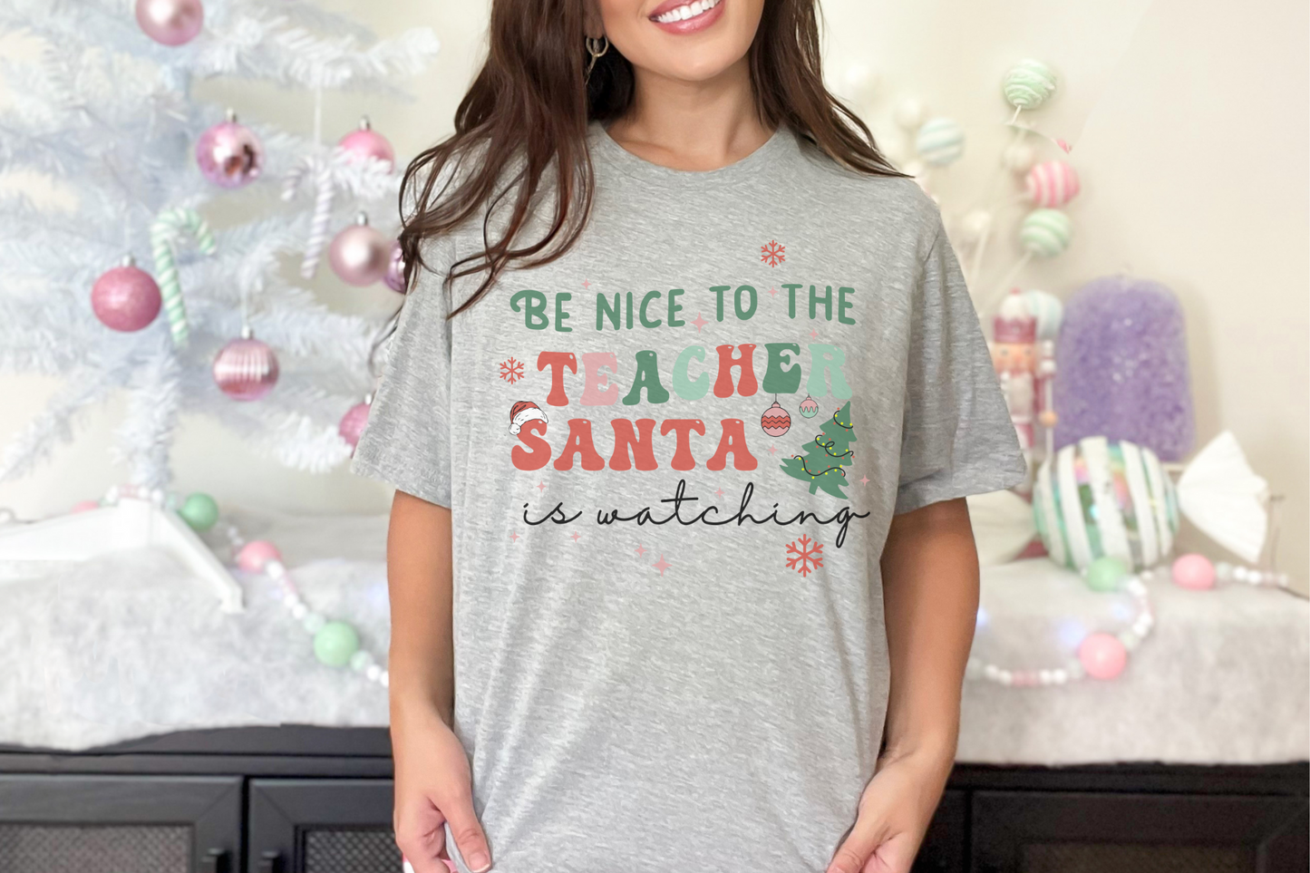 Christmas Teacher Santa is Watching Graphic Tee