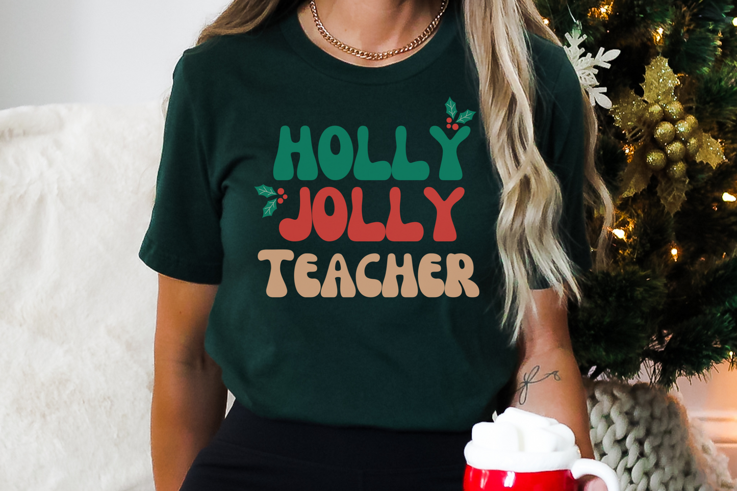 Christmas Holly Jolly Teacher Graphic Tee