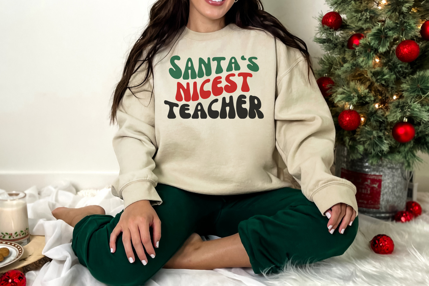 Christmas Santa's Nicest Teacher Sweatshirt