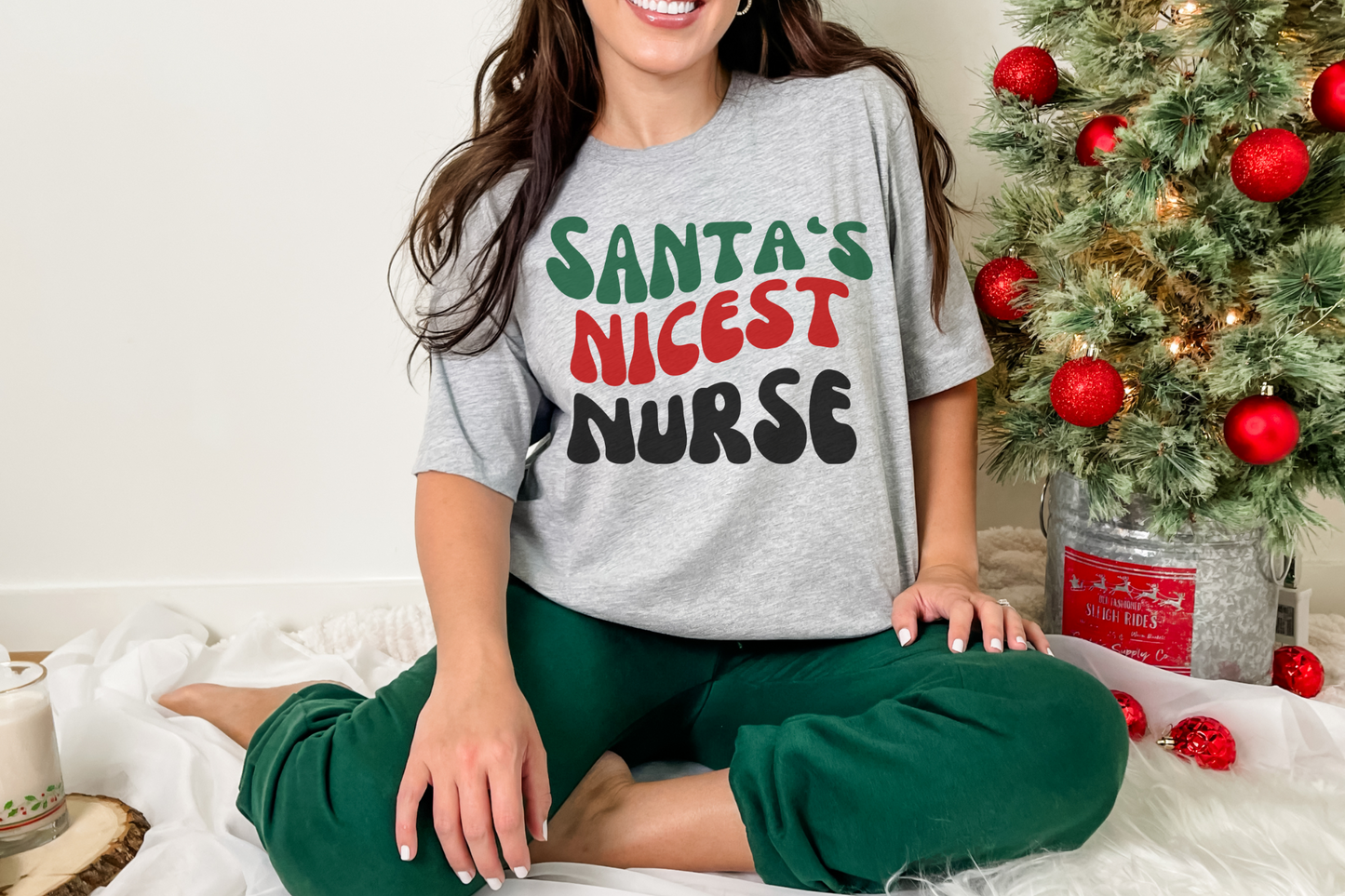 Christmas Santa's Nicest Nurse Graphic Tee