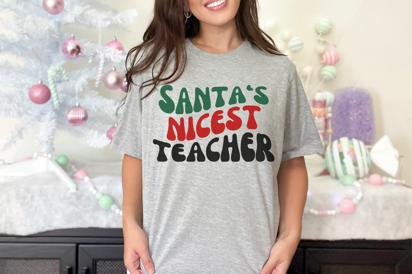 Christmas Santa's Nicest Teacher Graphic Tee