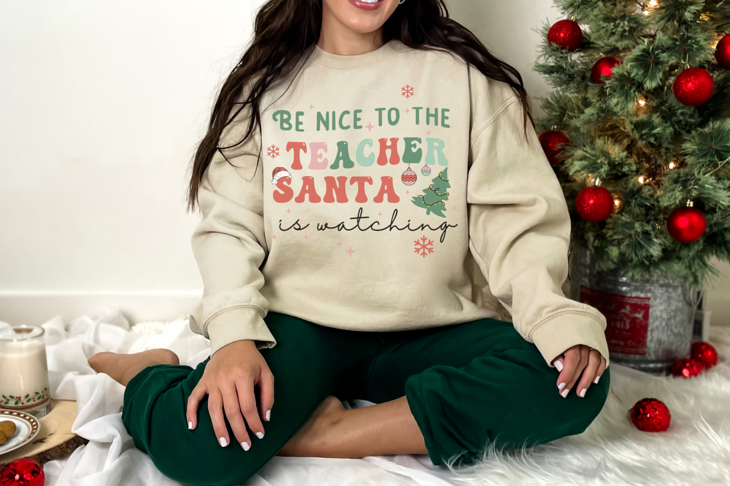 Christmas Teacher Santa is Watching Sweatshirt