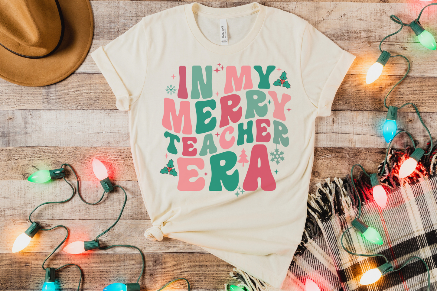 Christmas In My Merry Teacher Era Graphic Tee