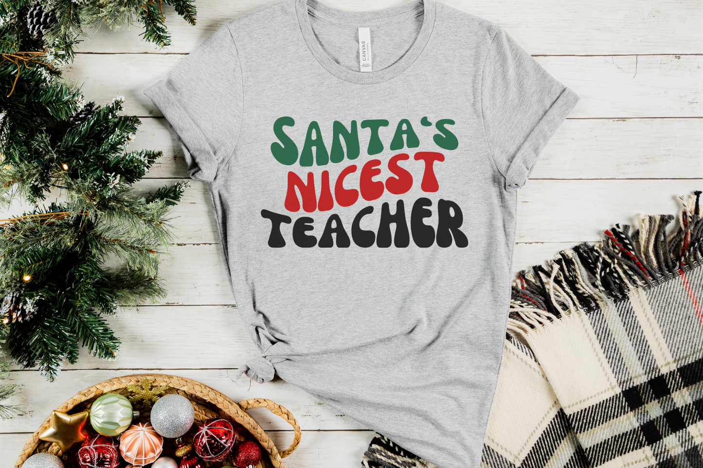 Christmas Santa's Nicest Teacher Graphic Tee