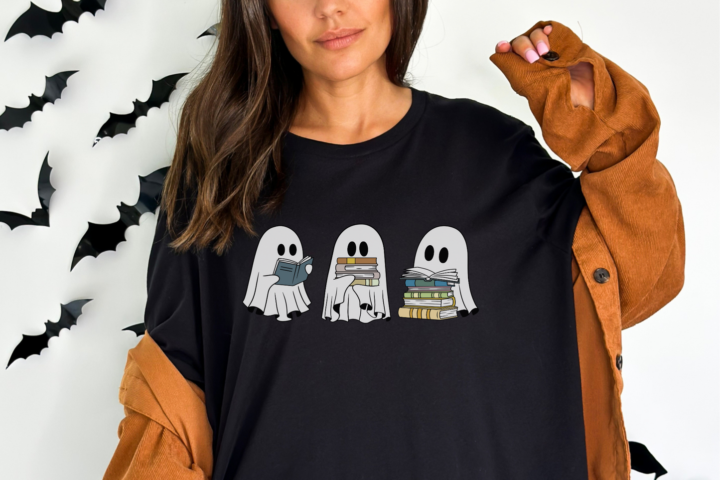 Halloween Ghosts Reading Books Graphic Tee