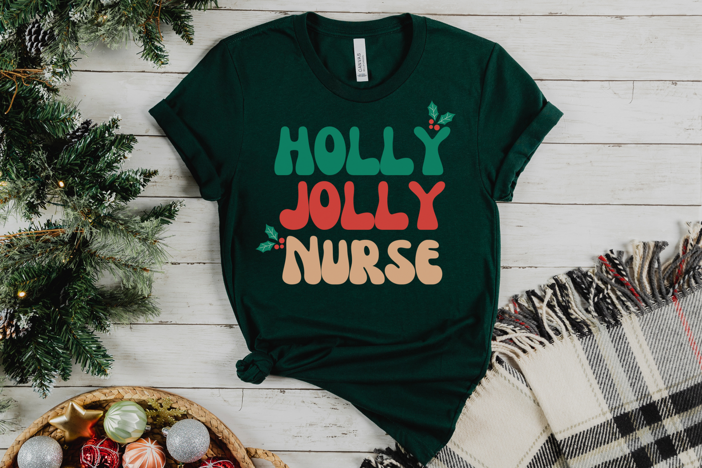 Christmas Holly Jolly Nurse Graphic Tee