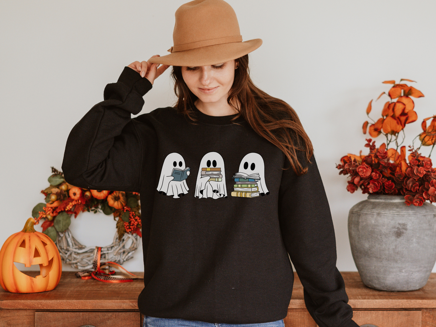 Halloween Ghosts Reading Books Sweatshirt