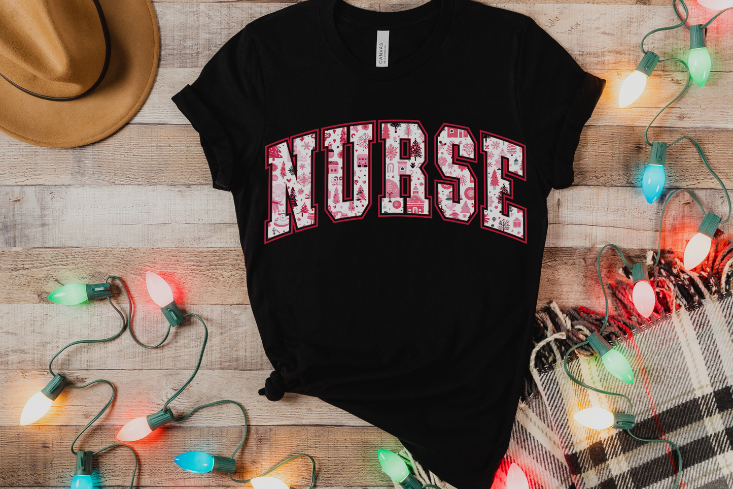 Christmas Pink Nurse Varsity Graphic Tee