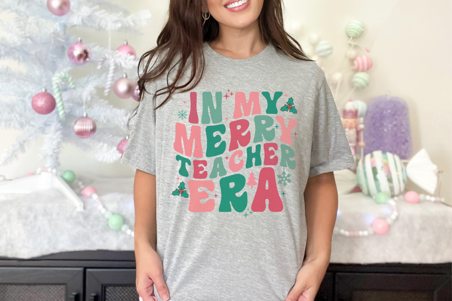 Christmas In My Merry Teacher Era Graphic Tee