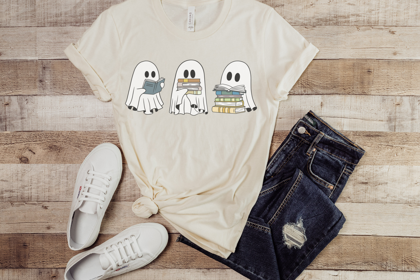 Halloween Ghosts Reading Books Graphic Tee