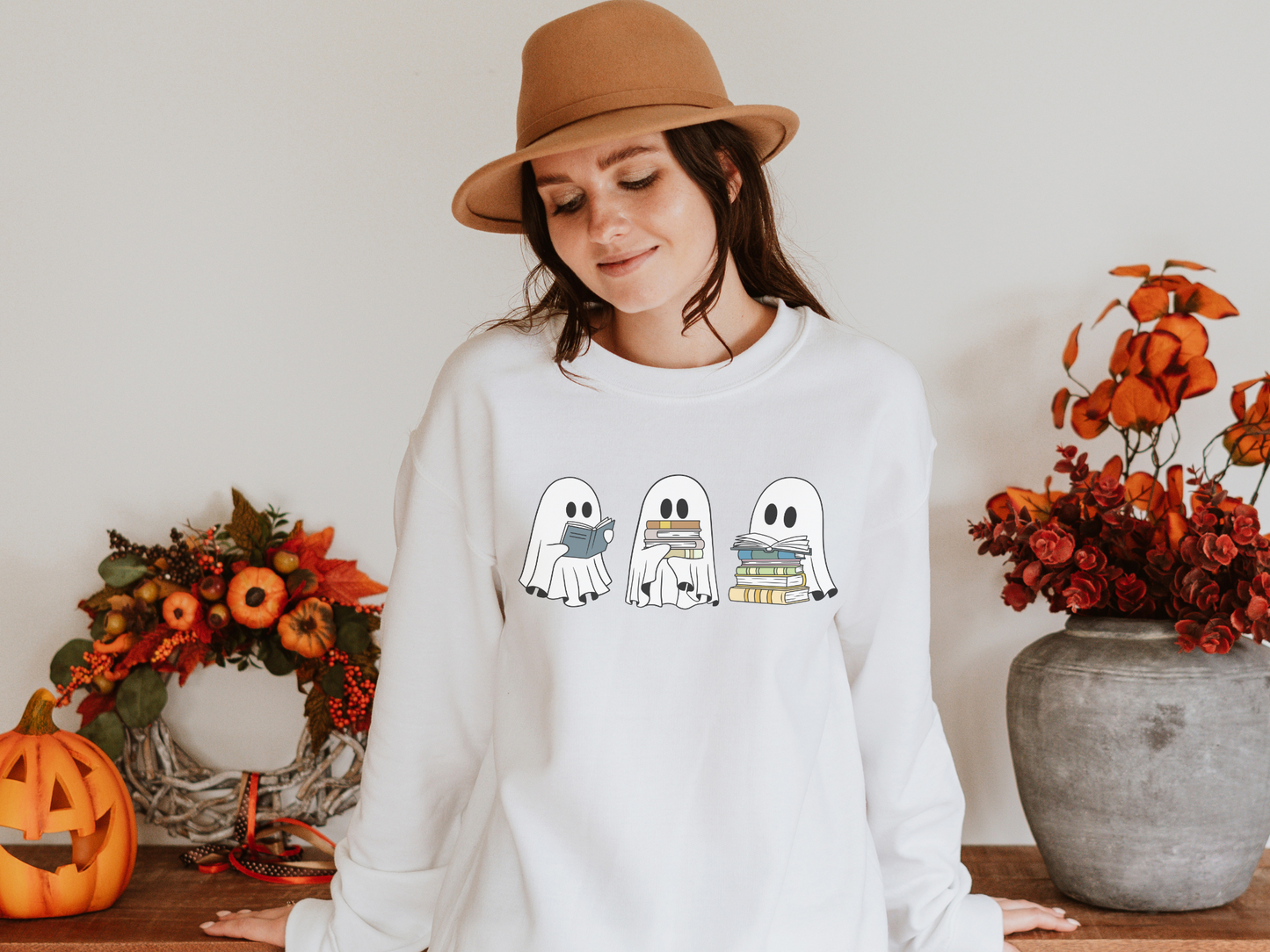 Halloween Ghosts Reading Books Sweatshirt