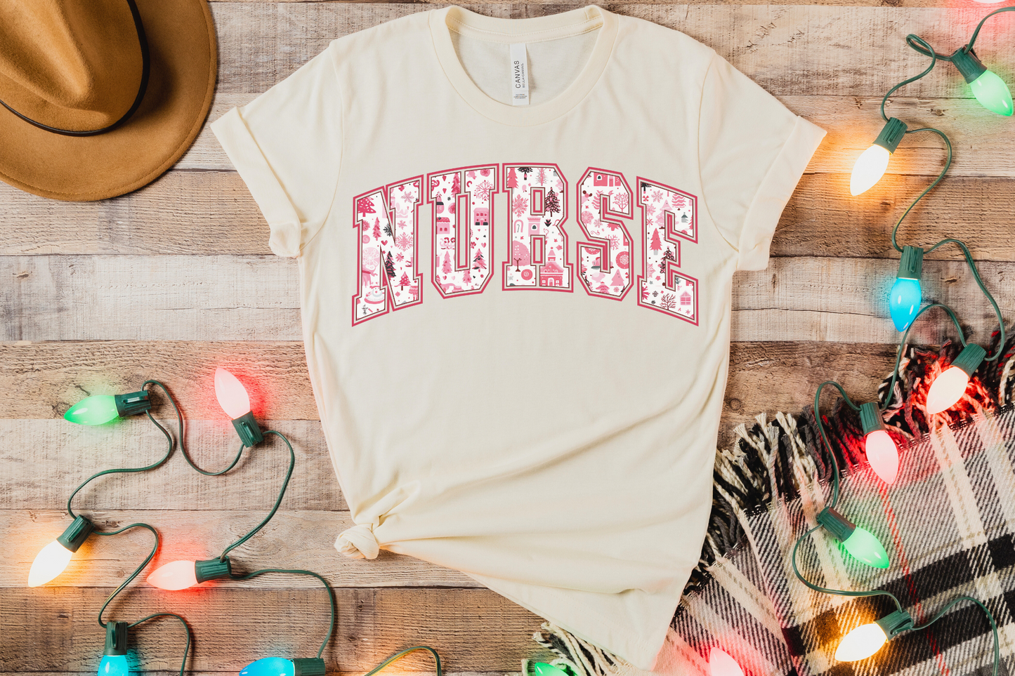 Christmas Pink Nurse Varsity Graphic Tee