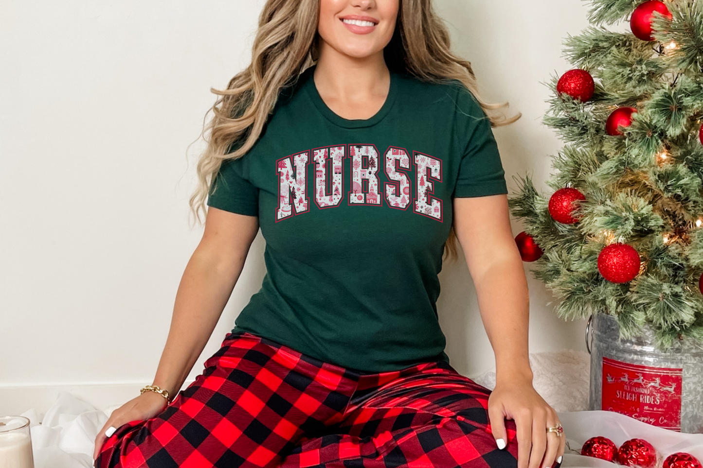 Christmas Pink Nurse Varsity Graphic Tee