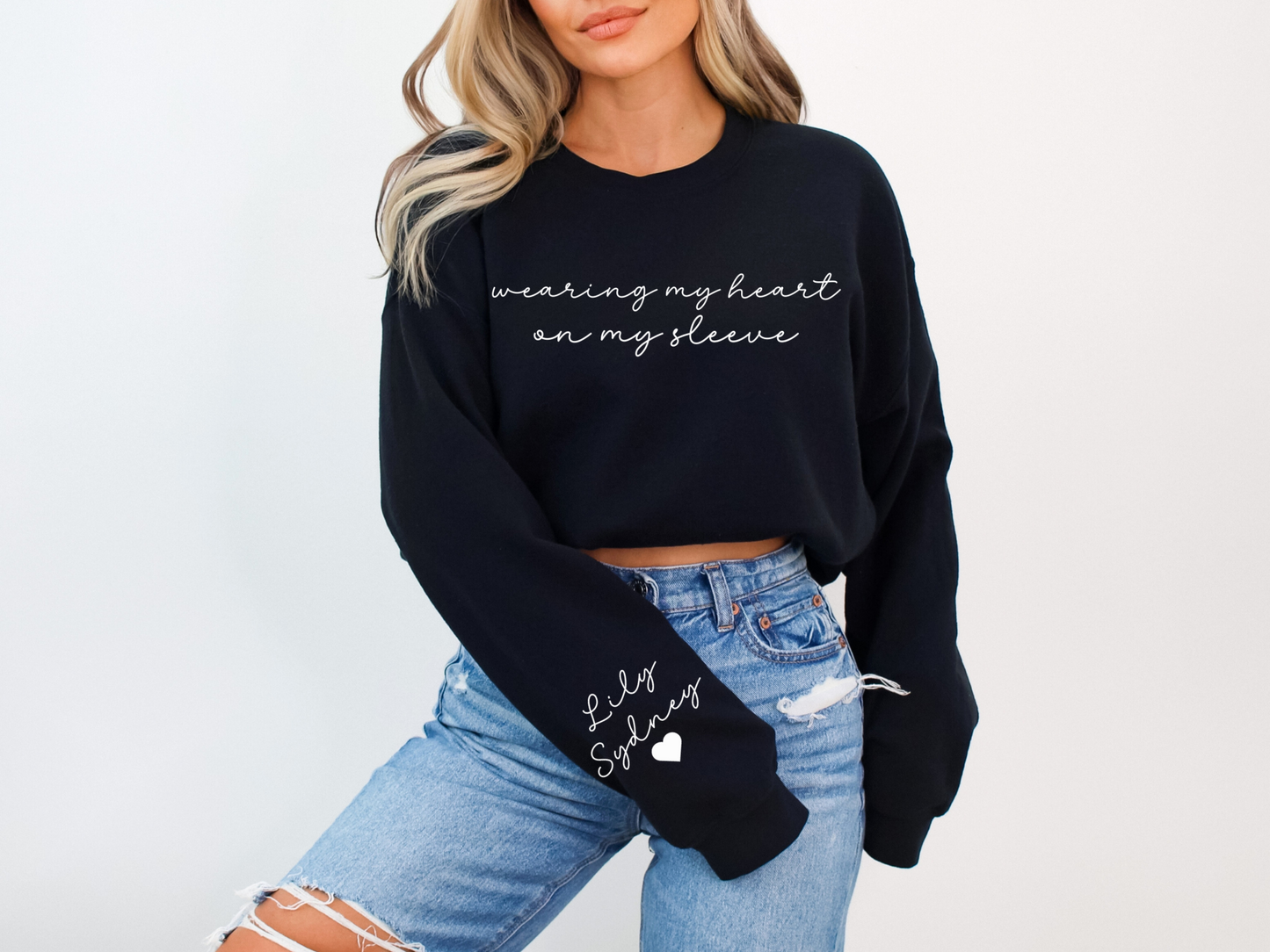 Personalized Mama Wearing My Heart on My Sleeve Sweatshirt