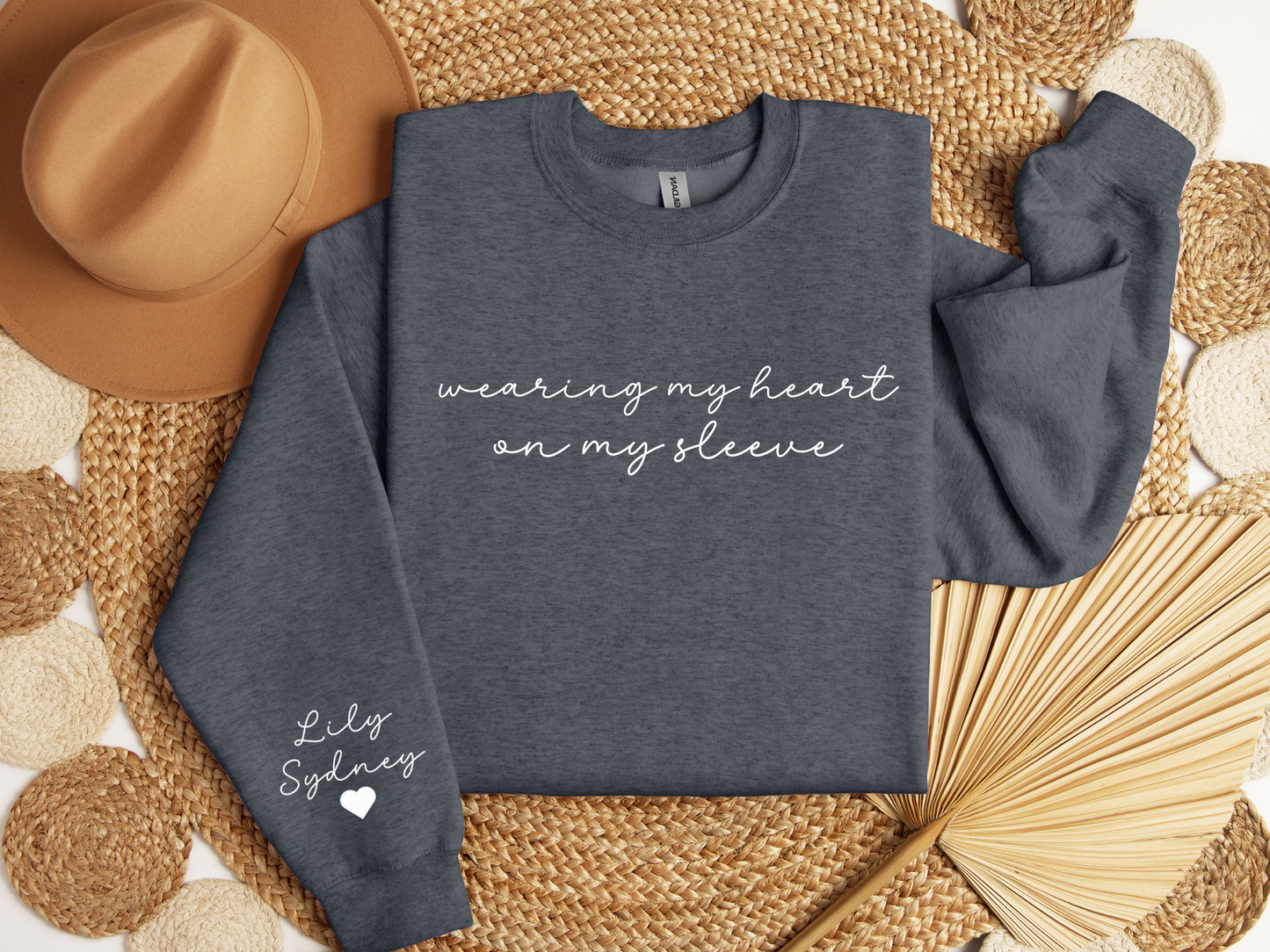 Personalized Mama Wearing My Heart on My Sleeve Sweatshirt