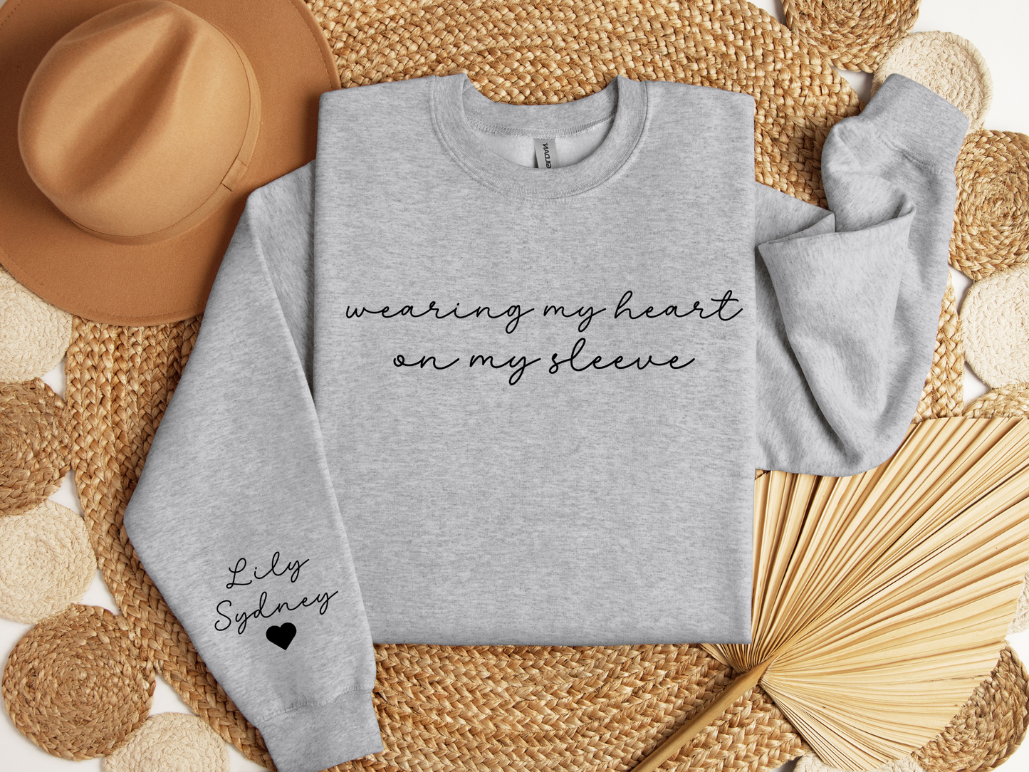 Personalized Mama Wearing My Heart on My Sleeve Sweatshirt