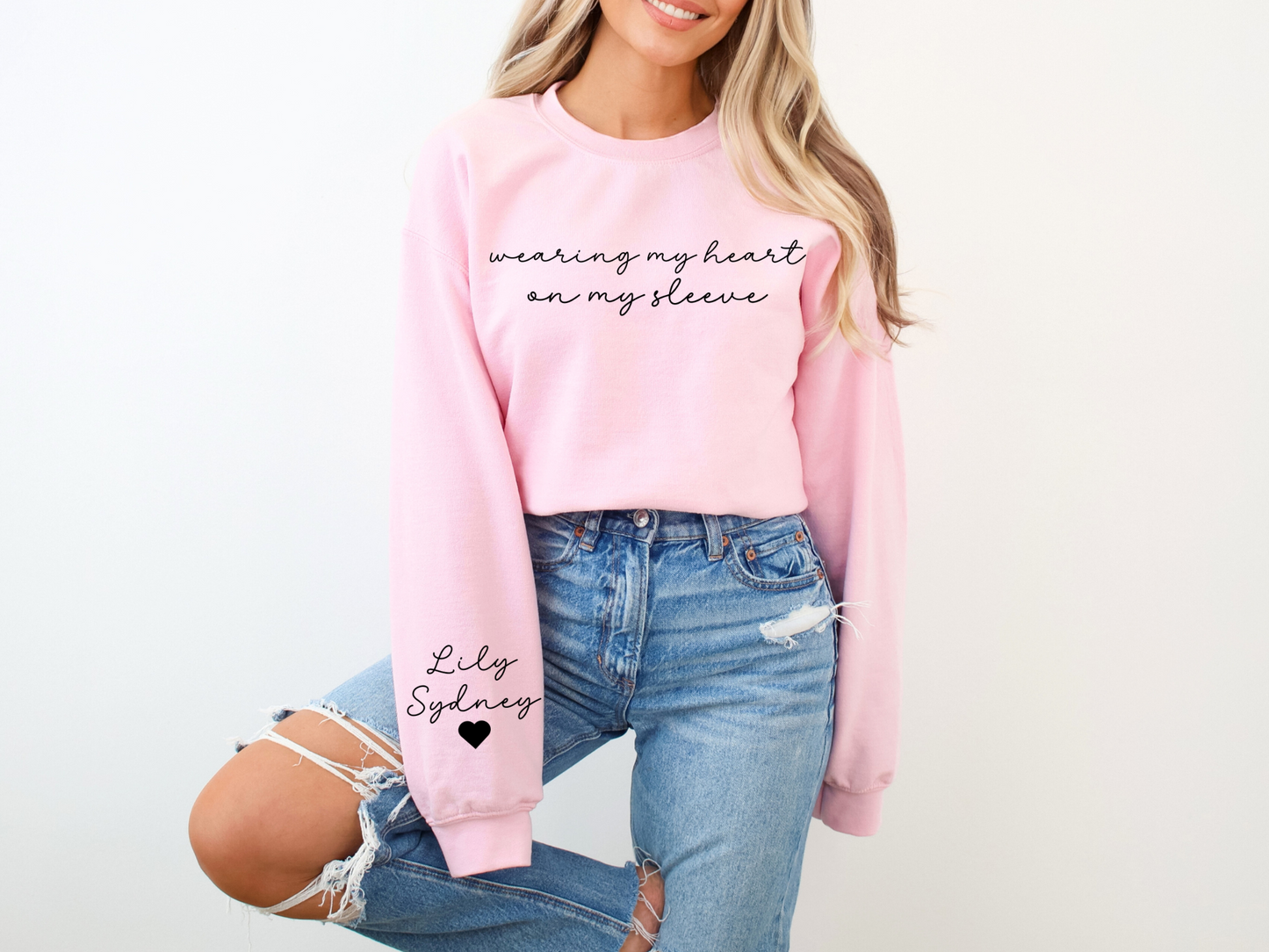 Personalized Mama Wearing My Heart on My Sleeve Sweatshirt