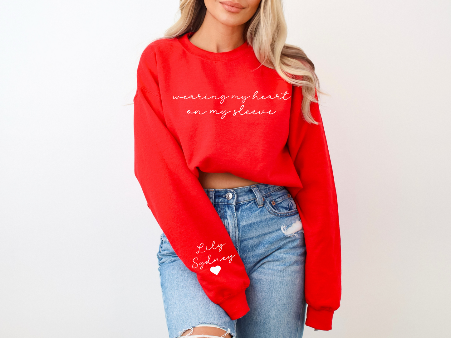Personalized Mama Wearing My Heart on My Sleeve Sweatshirt