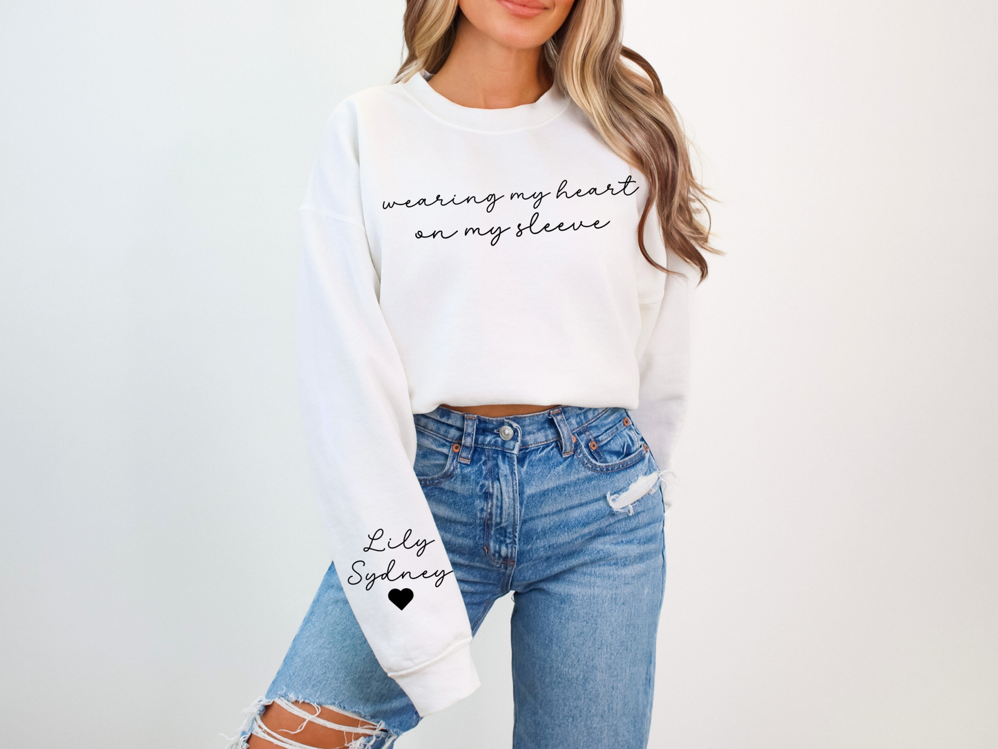 Personalized Mama Wearing My Heart on My Sleeve Sweatshirt