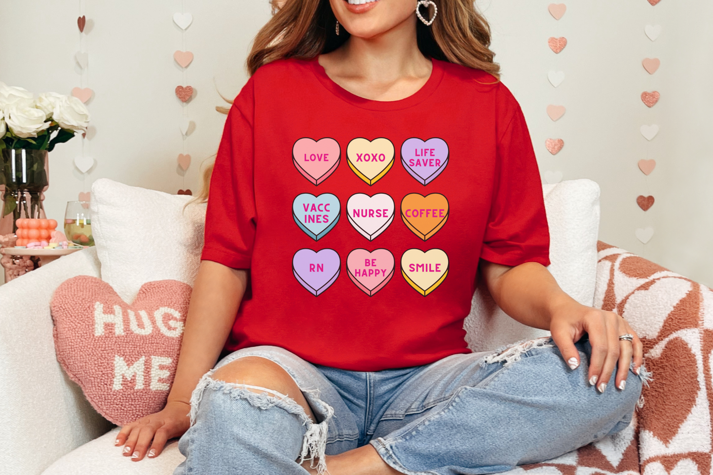 Valentine's Day Nurse Candy Hearts Graphic Tee