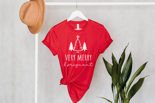 Christmas Very Merry and Pregnant Pregnancy Announcement Graphic Tee