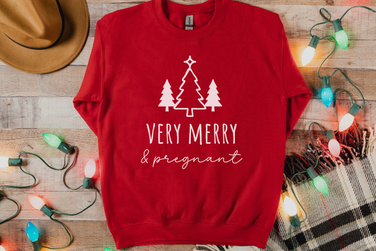 Christmas Very Merry and Pregnant Pregnancy Announcement Sweatshirt