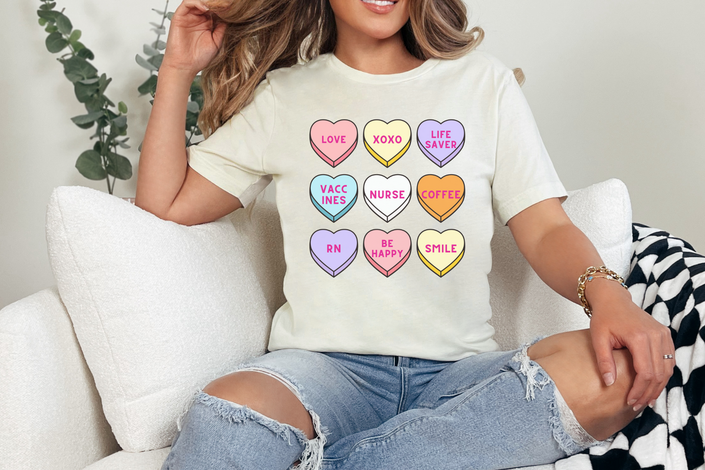 Valentine's Day Nurse Candy Hearts Graphic Tee