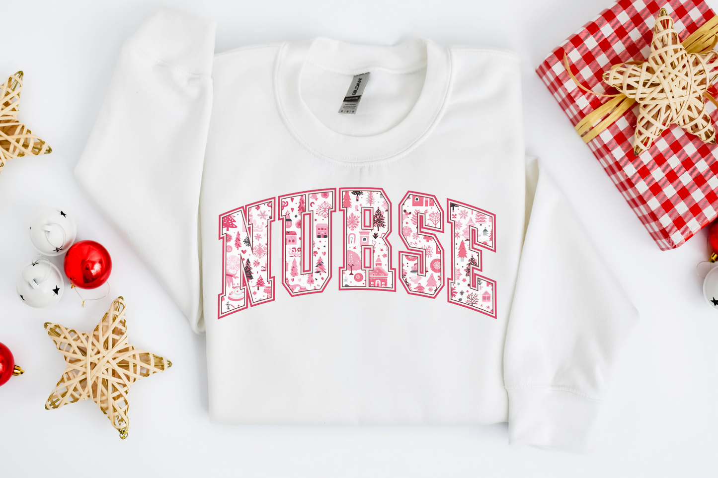 Christmas Pink Varsity Nurse Sweatshirt