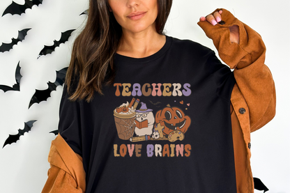 Halloween Teachers Love Brains Graphic Tee